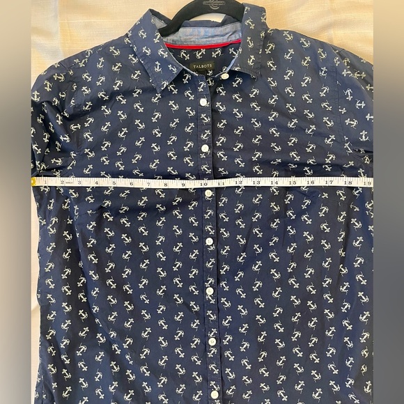 Talbots 12 blouse, Button-Down shirt, Navy Blue and White Anchors Nautical - Picture 6 of 7